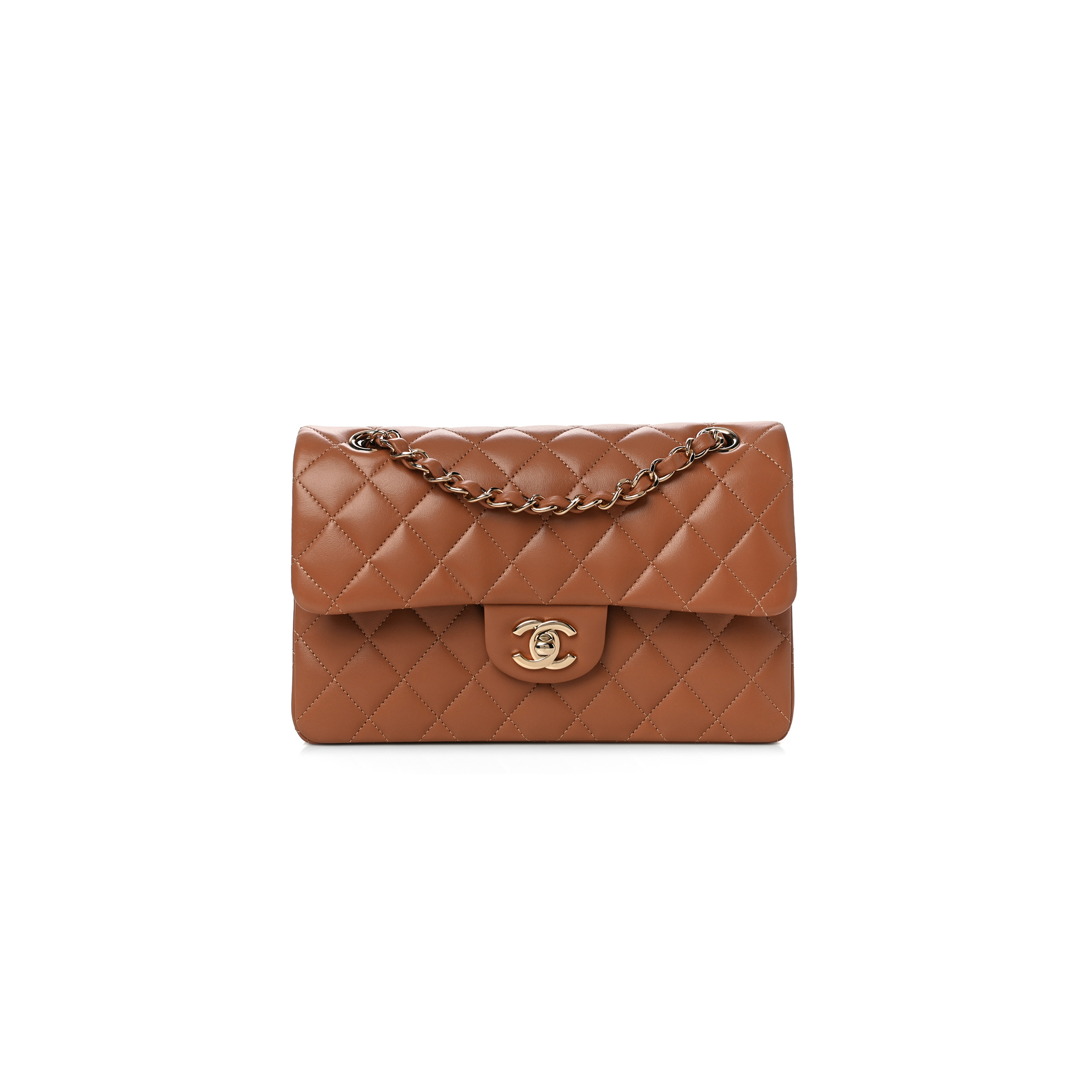 Ch*el lambskin quilted small double flap brown as1117 (23*14.5*6cm)
